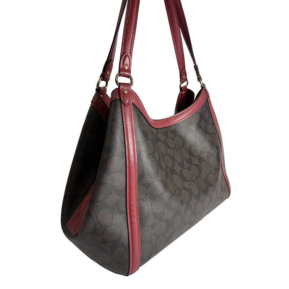 COACH Kristy Women's Purse Shoulder Bag Signature Coated Canvas Brown / Red - Picture 7 of 10